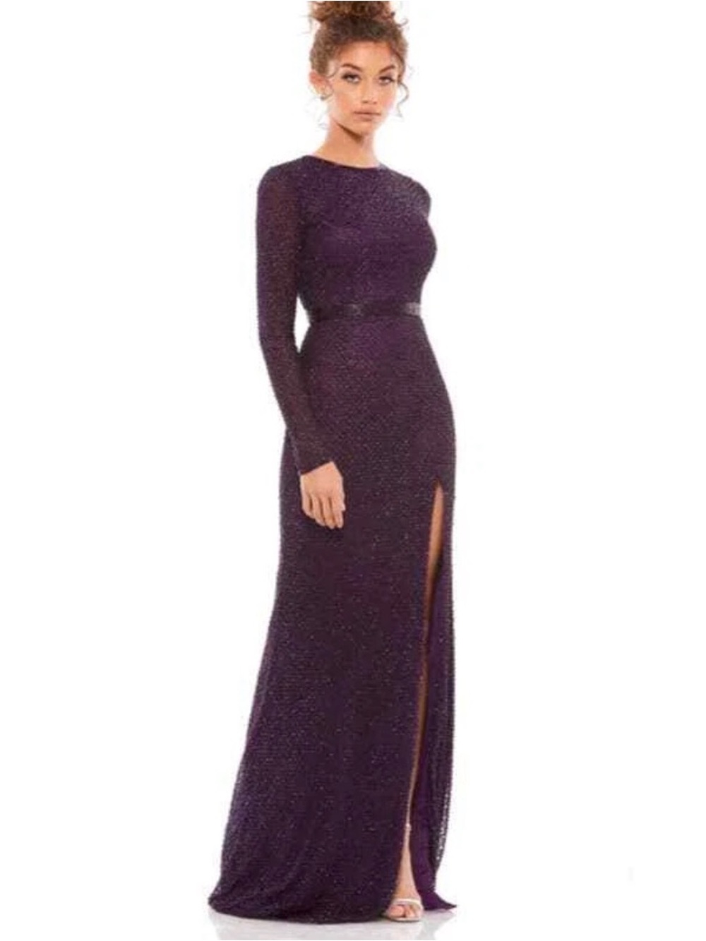Mac Duggal 5056 Aubergine
Beaded Black Tie Long Sleeve
Gown Size 12